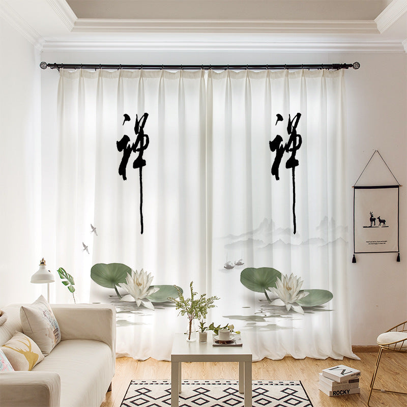 YL-36646 Whole house curtain new Chinese style Zen Zen style lotus Buddha hand study tea room living room health blackout window gauze