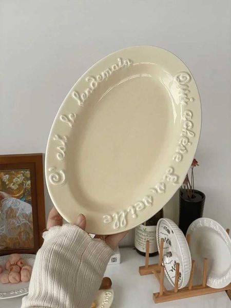 Ceramic Dessert Plate with Letter Fruit Salad Plates Western Food Steak Afternoon Tea Cake Dishes Korean Gentle Y250208