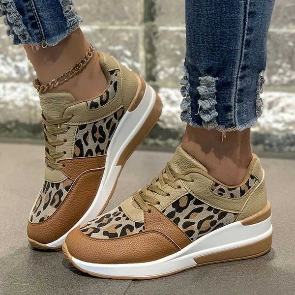 Casual Shoes Leopard Print Wedge Sneakers 2024 Fashion Platform Sneakers Womens Plus Size 43 Lightweight Womens Walking Shoes J250118