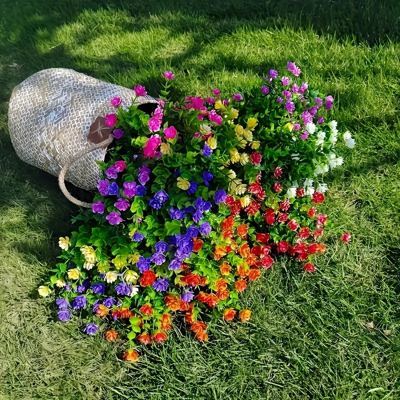 TEMU 24 Bunches Of 8 Colors, Fake Flowers Artificial Flowers Uv Resistant Shrub Plants, Artificial Plastic Indoor Outdoor Hanging Plants Garden Porch