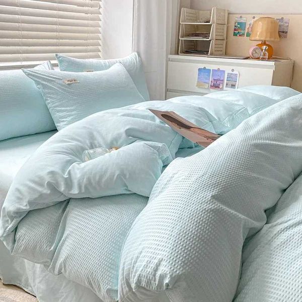 150-180-200CM Light Blue Brushed Bed Sheet Duvet Cover Pillowcase Four-piece Spring Autumn Bedding Set M048-4M240816