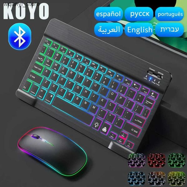 Keyboards 10 inch backlit RGB Bluetooth keyboard wireless mouse suitable for Spanish and Russian keyboards RGB backlit rechargeable keyboard