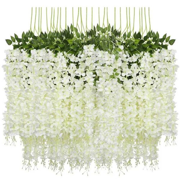 12 Wisteria Vine Artificial Flowers Hanging Vine Outdoor Family Wedding Decoration 45 inch Fake Plants Y250114