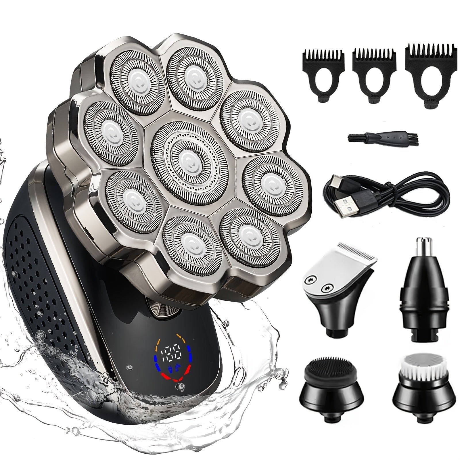 TEMU [upgraded Version] 7d-9d Men's Electric Shaver, Bald Barber, Intelligent Led Screen Display, Full Body Wash Wet And Dry Double Shaving, Usb-c