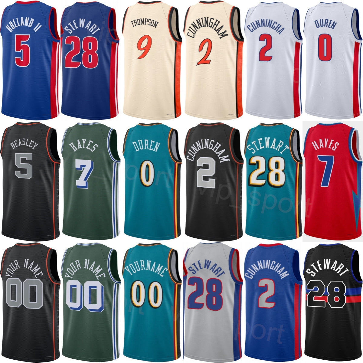 Print Men Basketball Tobias Harris Jerseys 12 Malik Beasley 5 Jalen Duren 0 Duncan Robinson 55 Caris LeVert 8 Cade Cunningham 2 Ausar Thompson 9 Wom