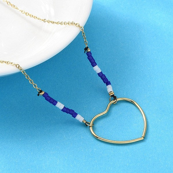 Collares colgantes de acero inoxidable 304 y cuentas de vidrio azul para mujer