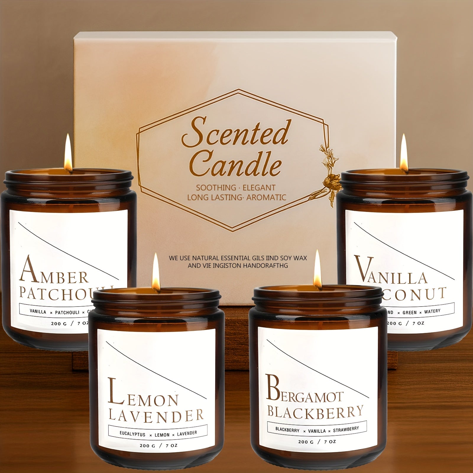 TEMU 4 Pack Scented Candles Set, Candles For Home Scented, Candle Gift Set For Women, 28oz 200h Long Lasting Amber Jar Candles Soy Candles For Women,