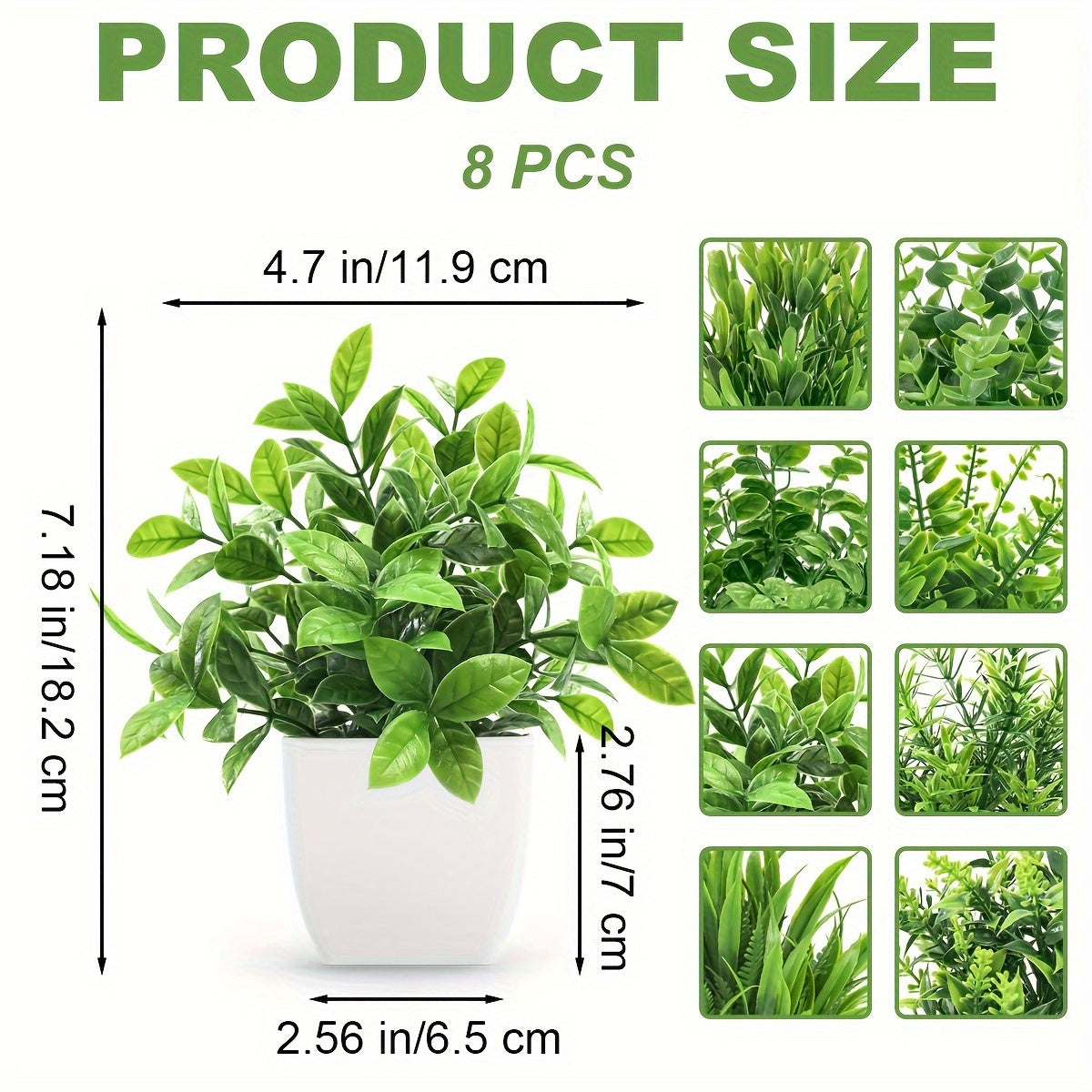 TEMU 8pcs, Artificial Plant Potted Mini Artificial Plants Indoor Artificial Plants White Potted Green Home Office Bedroom Desk Bathroom Shelf