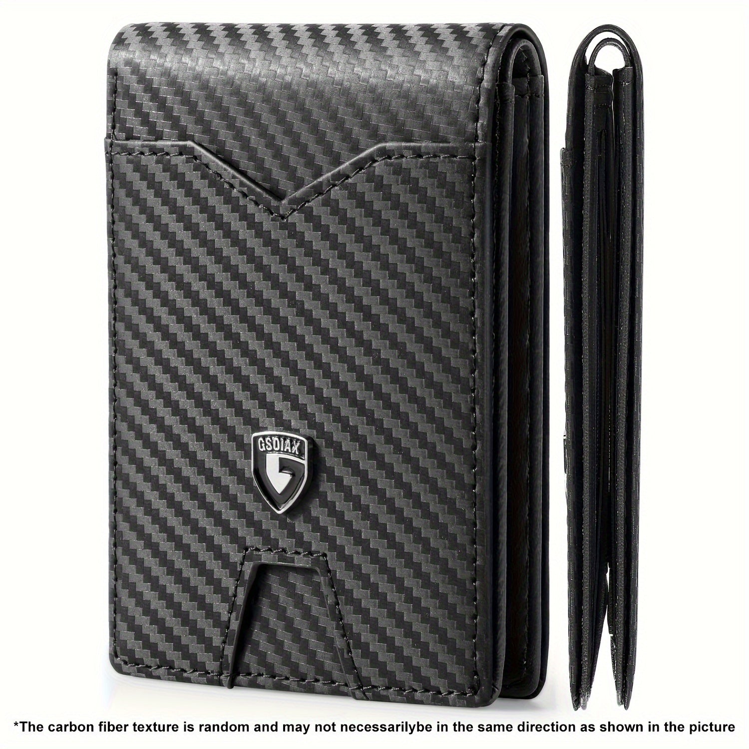 TEMU Men's Ultra-thin Rfid-blocking Wallet - Carbon Fiber , Minimalist With Geometric Pattern, Slim Credit Card Holder With Cash Pocket & Id Window,