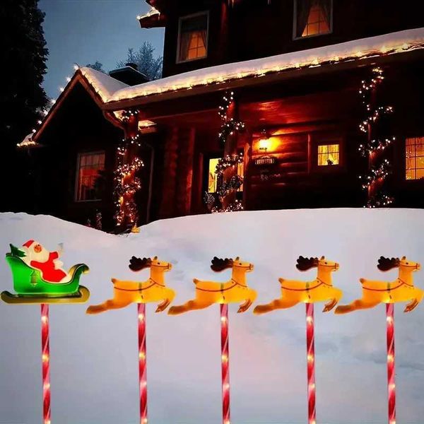 5 pieces of solar Santa Claus sled and reindeer lawn stake decoration set outdoor holiday LED garden light decoration 800 X241102