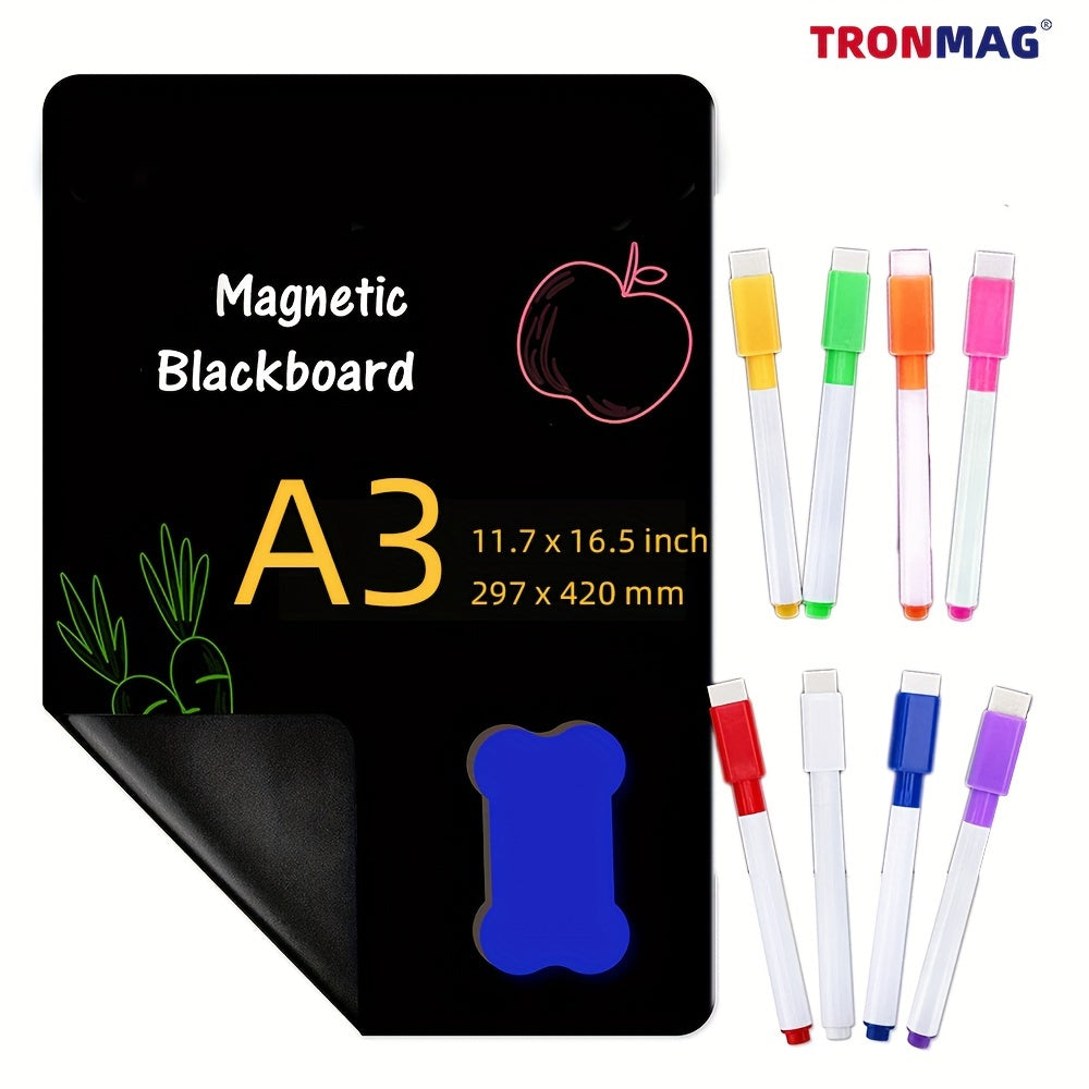 TEMU Tronmag Magnetic Dry Erase Chalkboard For Fridge - A3-a4 Size, 16.5x11.7-11.7x8.2" - Meal Planning & Grocery , Includes 8 Markers & Eraser,