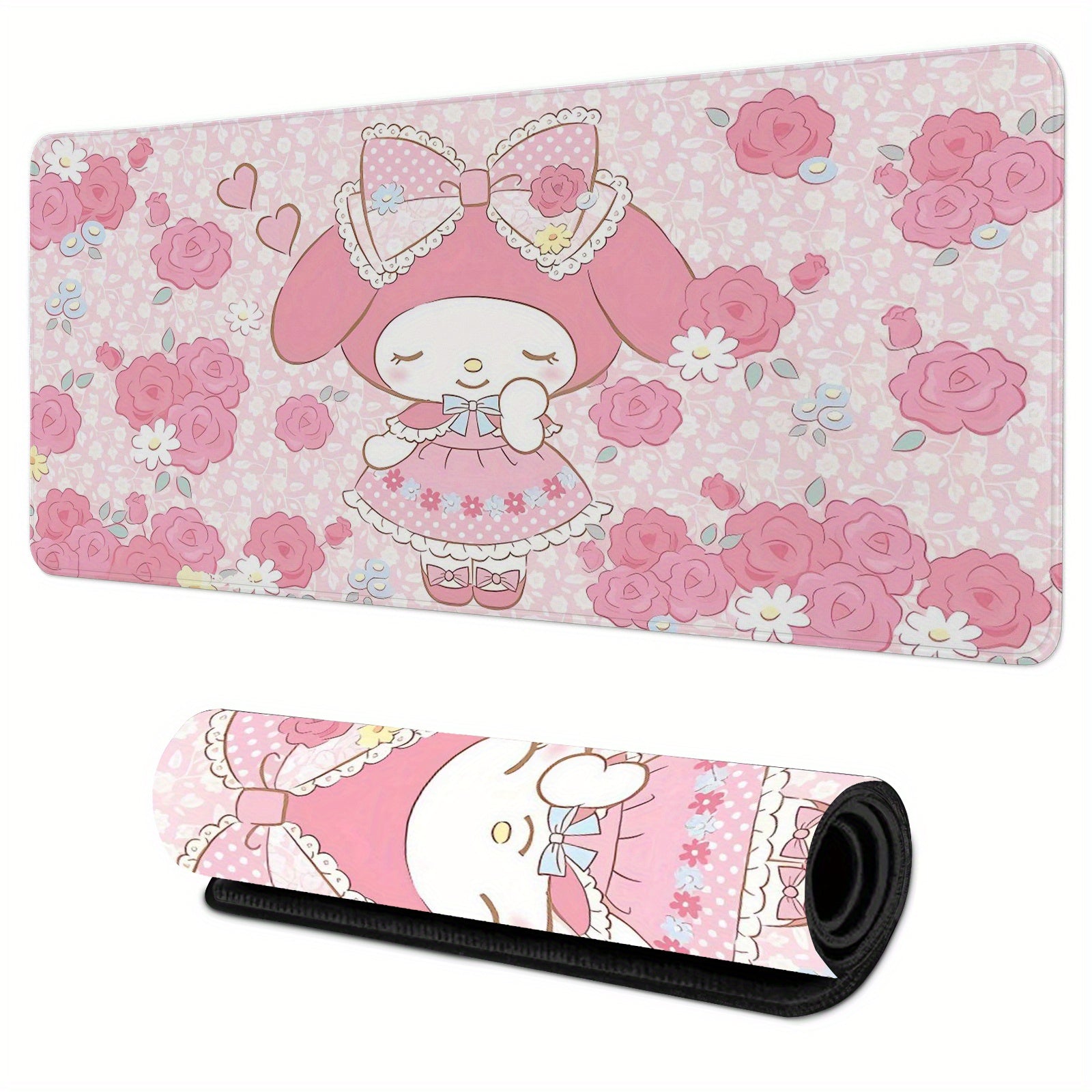 TEMU Cute Hello Kitty Floral Mouse Pad - Ergonomic Anti-slip Desk Mat With & Hearts, Office & Gaming, Pc Users, Mouse Pads For Desk,