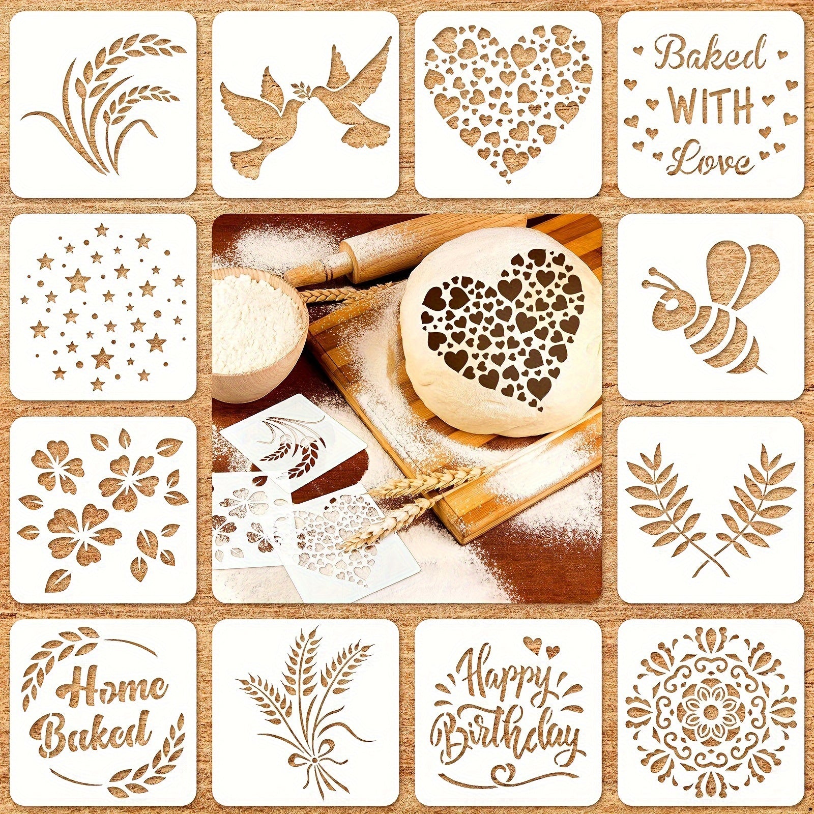 TEMU 12pcs Stencil For Bread Stencils Baking Stencil Set Cook Stencil Baking Template Bread, Cake, Pie, Or Cookie Stencils Template Mold For