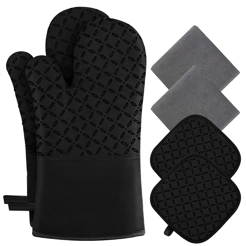 TEMU 6pcs Set Heavy-duty Oven Mitts And Pot Holders - Extra Long Heat Resistant Up To 446°f (230°c), Non-slip Grip, Kitchen Gloves And Hot Pads For