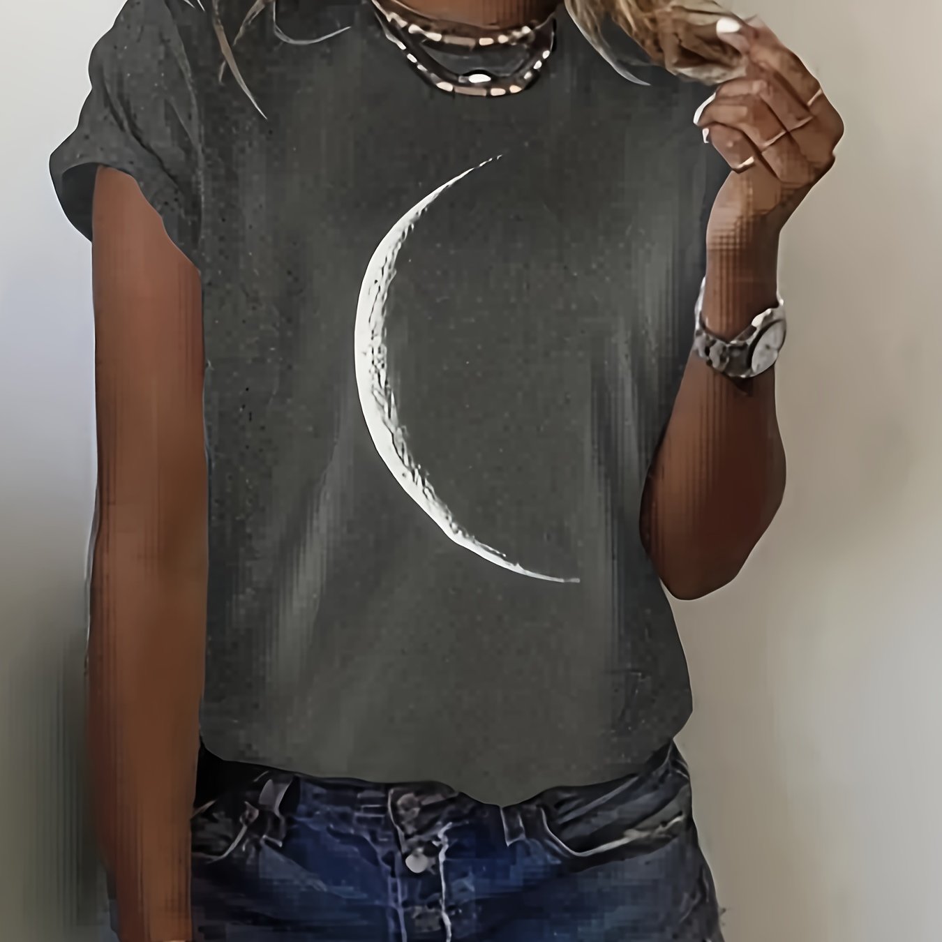 TEMU Women's Patriotic T-shirt - Fireworks & Stars Crew Neck Tee, Comfy Stretchy Short Sleeve Top For Summer, Celebrations & Casual Attire, American