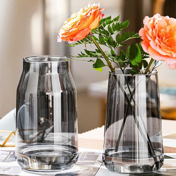 Vases Nordic Glass Vase Hydroponics Cachepot for Flowers Home Living Room Decoration Room Decor Glasses for Plants Table Decoration P230411