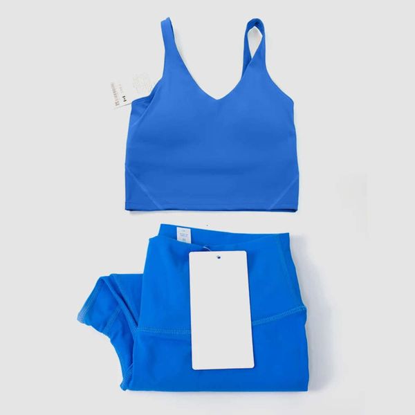 2 Align Set Lu Women&#039;s Yoga Piece Fiess Tank Top U Shape Bra High Waist Seamless Leggings Workout Activewear Lemon Gym Running Workout