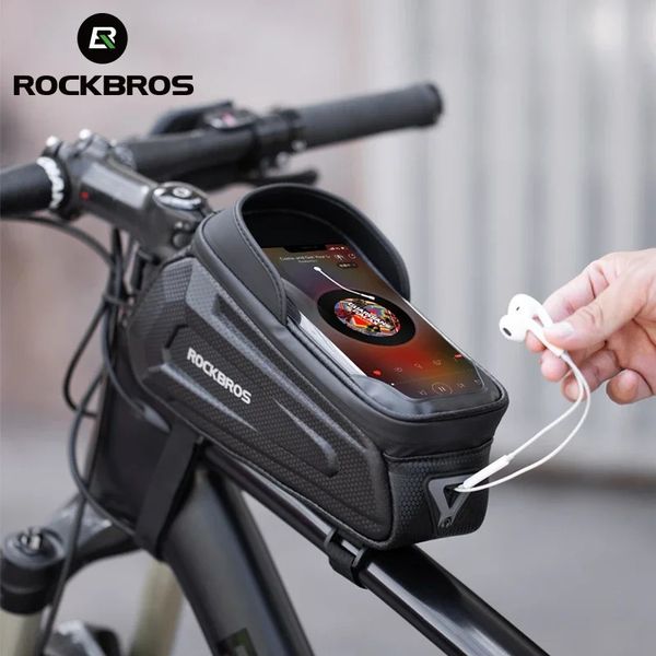 ROCKBROS Bike Bag Waterproof Touch Screen Cycling Bag Top Front Tube Frame MTB Road Bicycle Bag 6.8 Inch Phone Bike Accessories 241212