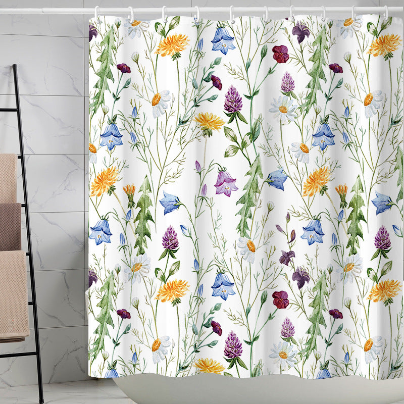 YL-37258 Waterproof Shower Curtain Hot Sale 3D Printed Tropical Jungle Plant Leaves and Flowers Season Polyester Shower Curtain with Hook