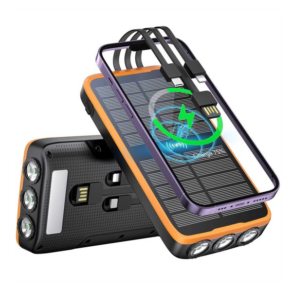 20000mAh ces with three cables solar power bank USB-C fast charging built-in flashlight cpatible with most electronics Z241031