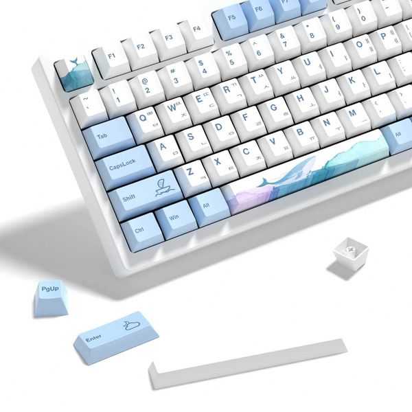 KBDiy Cherry Profile Keycaps for Mechanical Keyboard Game 143 Key PBT Ocean Whale Keycap for MX Switch Custom Dye Sub e WhiteXJ241225