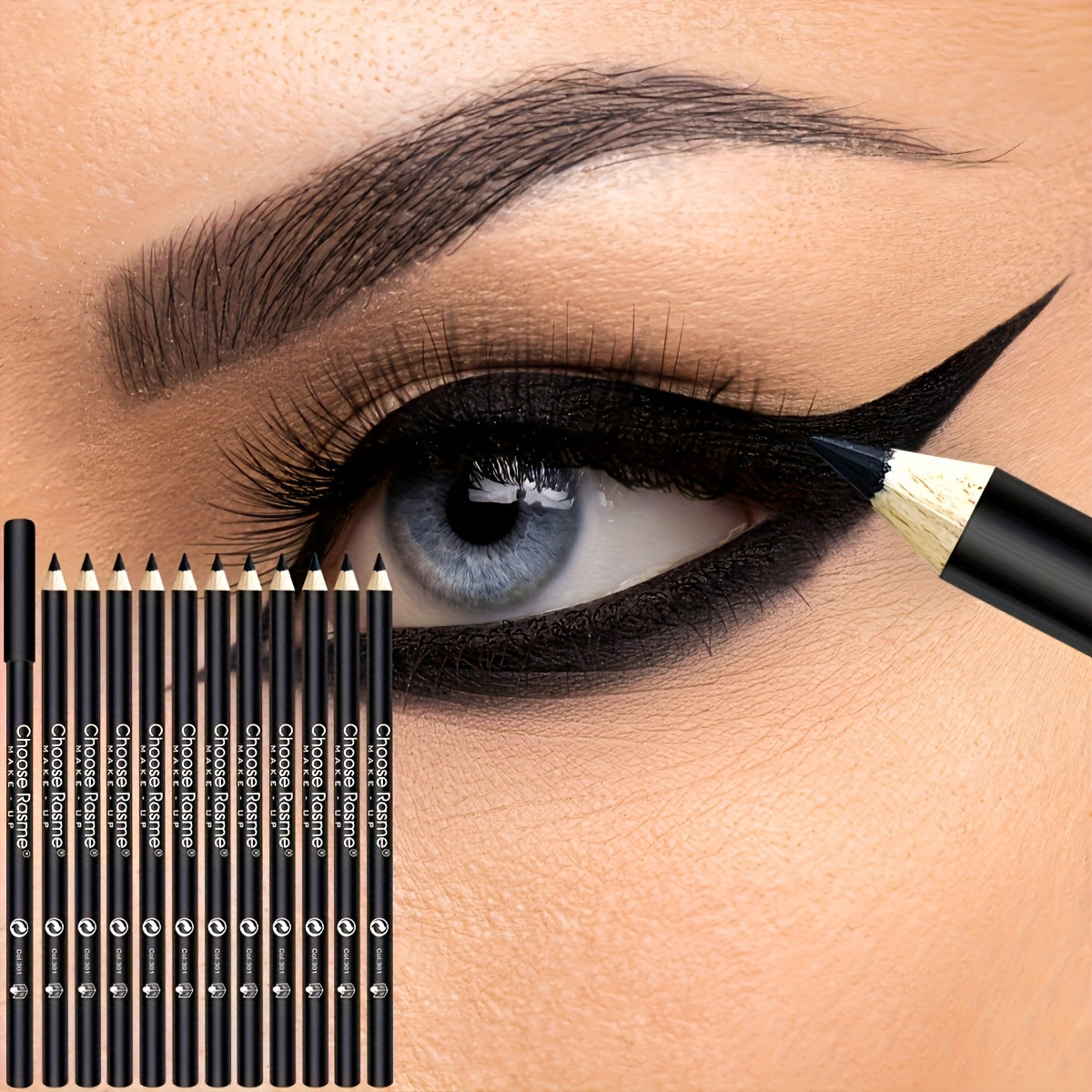 TEMU 3pcs-12pcs Long Anti Dizziness Black Eyeliner Pen Set, Waterproof Eye Makeup Pen, Thick Pigment, Easy To Apply, Suitable For Daily Use And