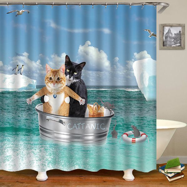 Shower Curtains Cat shower curtains bathroom Cute 3D fabric with hooks funny waterproof or Mat 221118