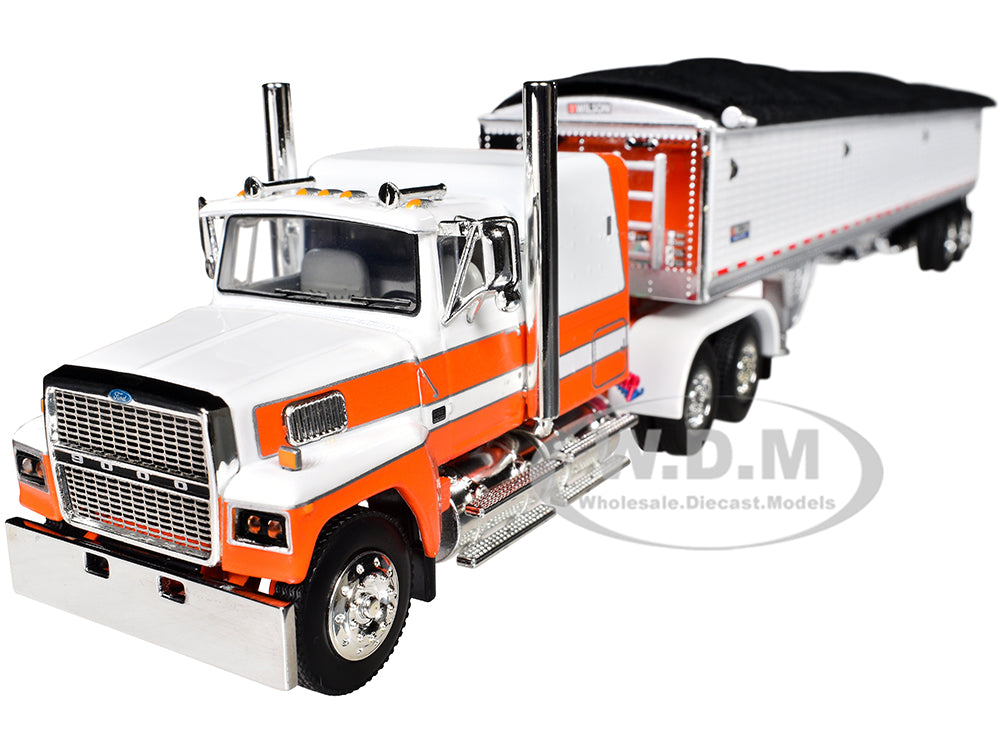 Ford LTL 9000 60" Aerodyne Sleeper with Wilson Pacesetter Grain Trailer Orange and White 1-64 Diecast Model by DCP-First Gear