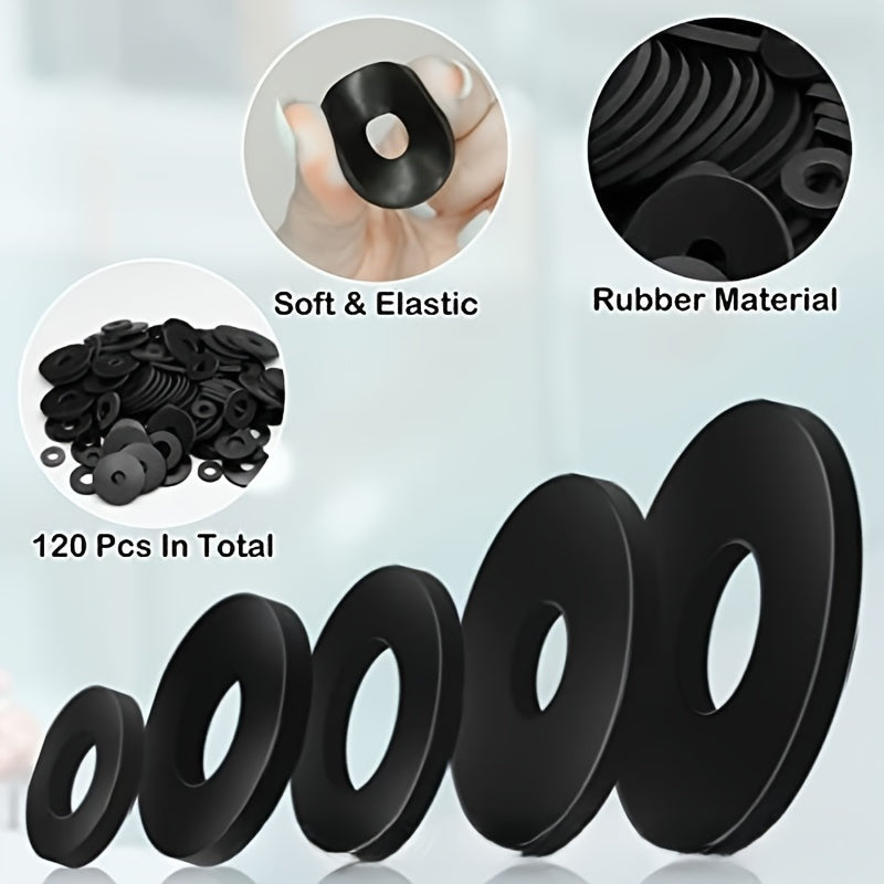TEMU 120pcs Heavy Duty Black Rubber Washers - Flat, Shock Absorbing Seals For Household Appliances & Faucets
