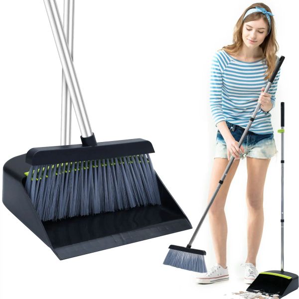 Broom and Dustpan Set with 120cm Long Handle Portable Dustpan Broom Combo Reusable Sweeper Dustpan Set with Comb Teeth