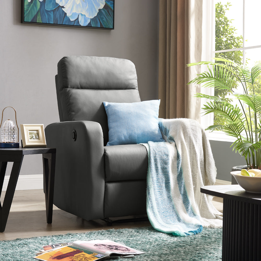 Mitchell Sofa Set Armchair Electric Recliner Grey PU Faux Leather Sofa