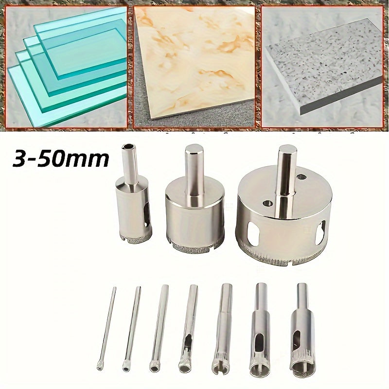TEMU 10pcs Diamond-coated Tile Drill Bit Set - Marble, Glass, Ceramic & Porcelain - Cutter Kit For Power Tools