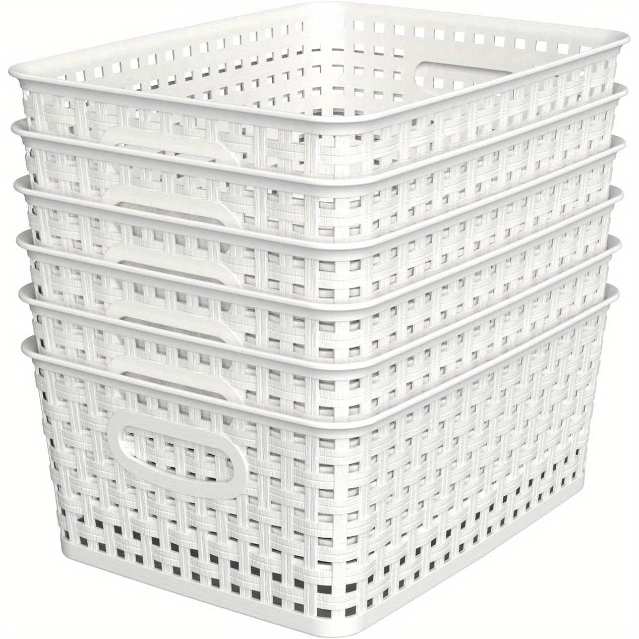 TEMU 6pcs Stackable White Plastic Storage Bins - High-quality Durable, Open With Ventilation Holes, Suitable For Home, Office, Desktop, Wardrobe,