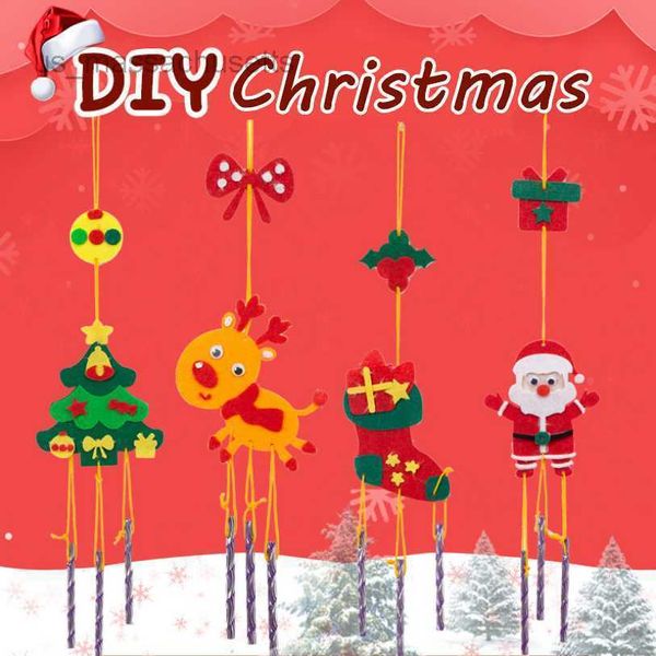 Christmas Toy 4Pcs-Set DIY Craft Kits for Kids EVA Handicraft Children Christmas Toys Cartoon 3D Wind Chimes Windbell Hangings Stickers L221