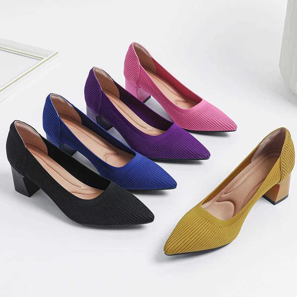 Dress shoes High Heel Wens 2024 Spring and Autumn New Soft Knitted Breathable and Cfortable Shoes Z241115