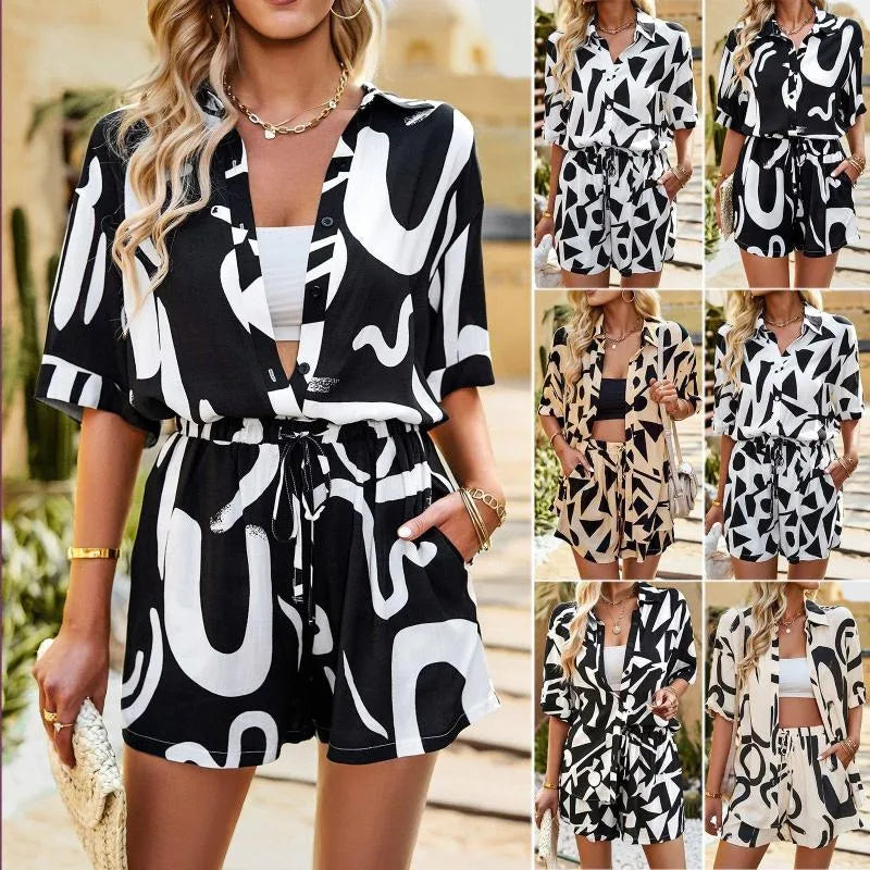 Women Casual Sets Womens Tracksuits Floral Print Shirts And Shorts Summer Loose Ladies Beach Outfits Matching
