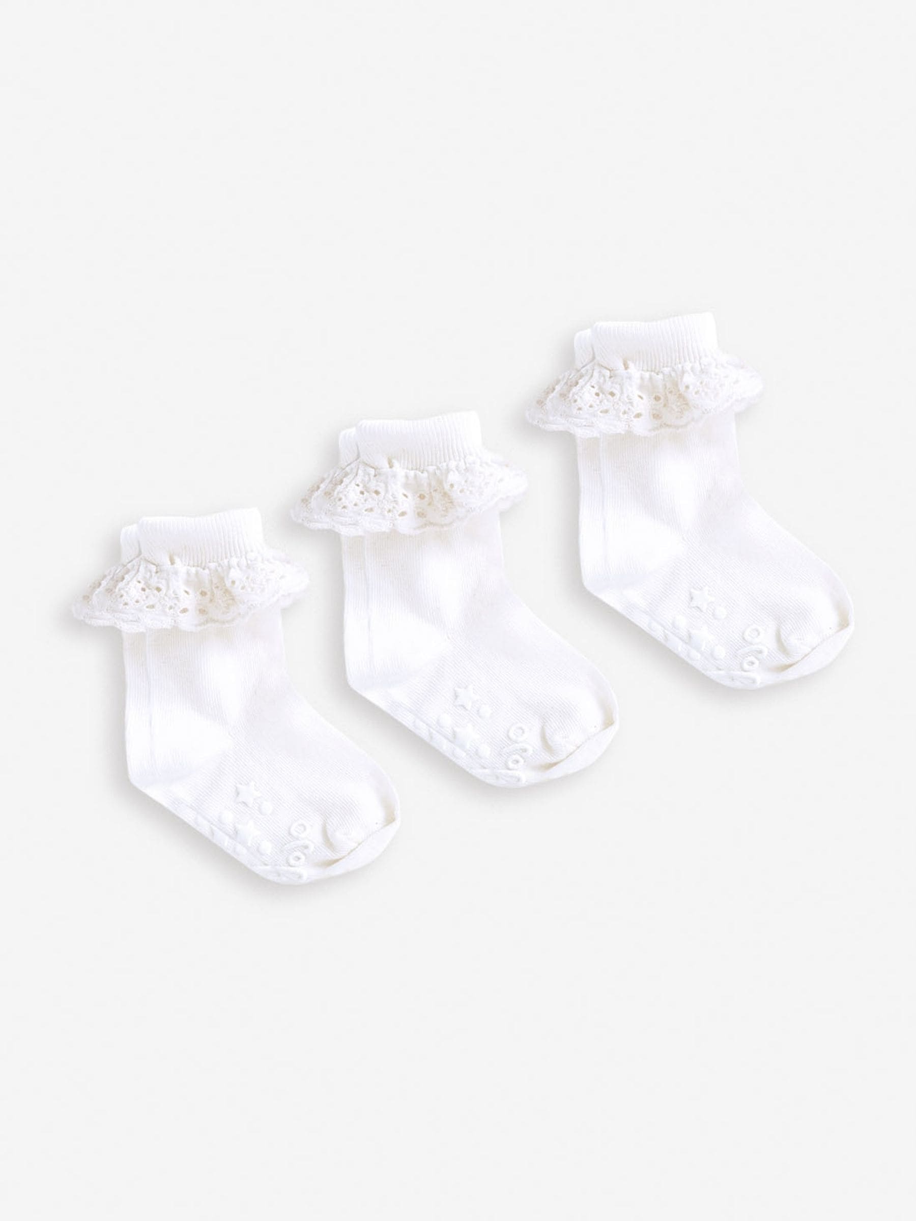 White 3-Pack Frilly Socks Newborn