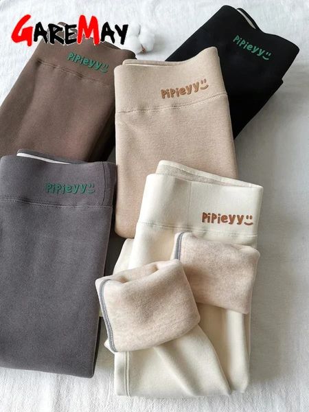 Wool Womens Winter Leggings with Fleece Beige Thermal Tights Shiny Cotton Velvet Brown Ribbed Thick Warm Leggings for Women 250110