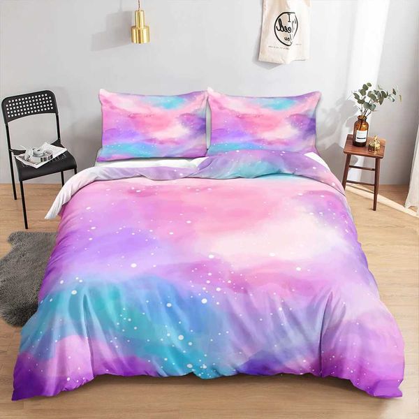 Rainbow Halo Dyeing Gradient Color Cloud Constellation Down Duvet Cover Bedding Set Comfortable Linen Single-Double King Size X241029