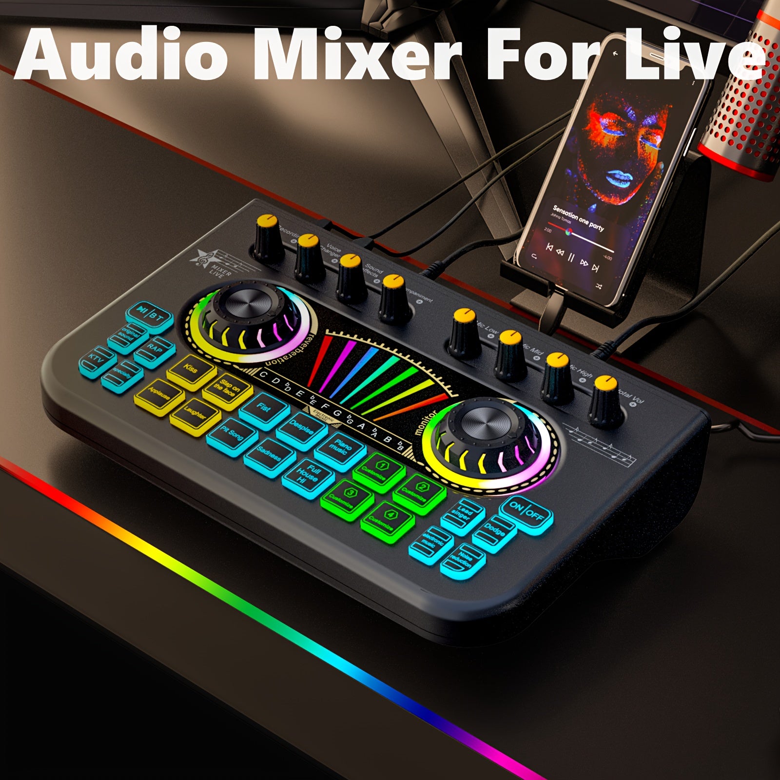 TEMU Professional Mixer, Sound Card X3, Suitable For Laptops, Mobile Phones, Game Recording, Streaming , Internet Celebrities, Anchors, Live
