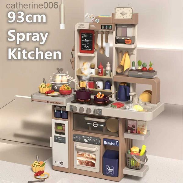 Cozinhas 93cm Big Kitchen Toy Toy Children's Play House Kitchenware Louças de cozinha Simulação Spray Mini comida de comida para cozinhar pr