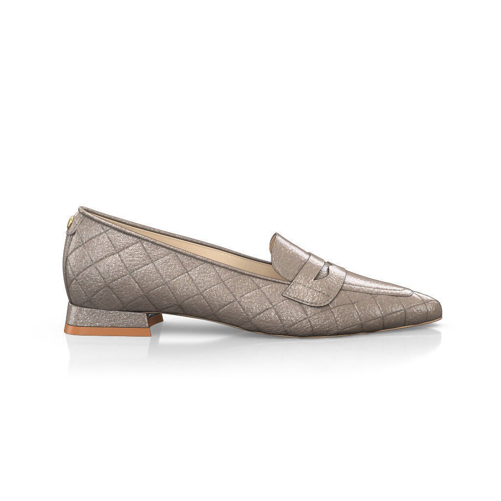 Chaussures plates pointues Femme Faites main en Italie en Cuir Taupe Métallisé - Sur Mesure, Petit, Perles, Enfiler - GIROTTI