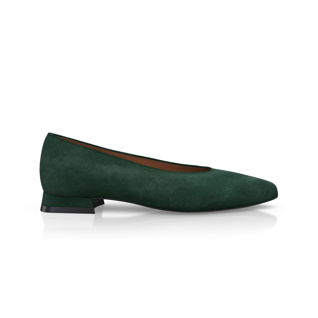 Ballerines pointues Chaussures plates Femme Faites main en Italie en Daim Vert Foncé - Sur Mesure, Petit, Enfiler - GIROTTI