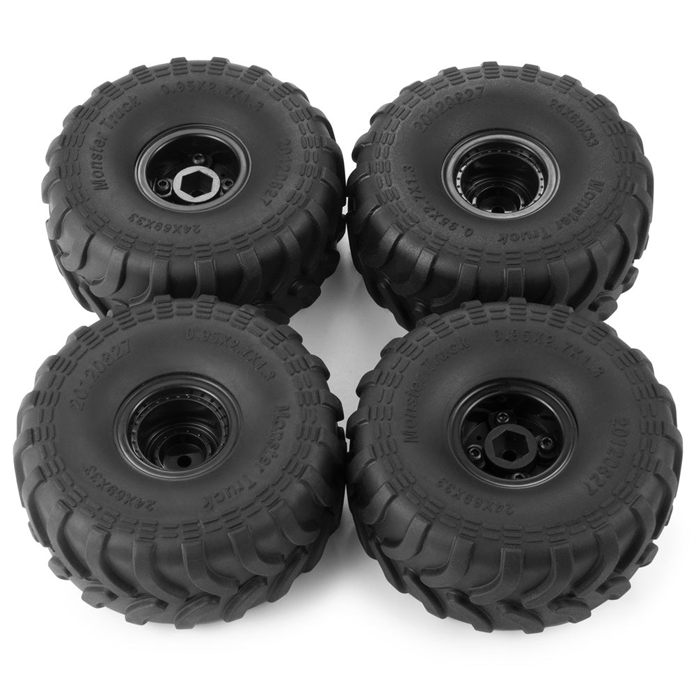 TEMU 4pcs Monster Truck Tire & Wheel Set - High-performance Rubber For Rc Cars, Fits 1-18 & 1-24 Scale Models