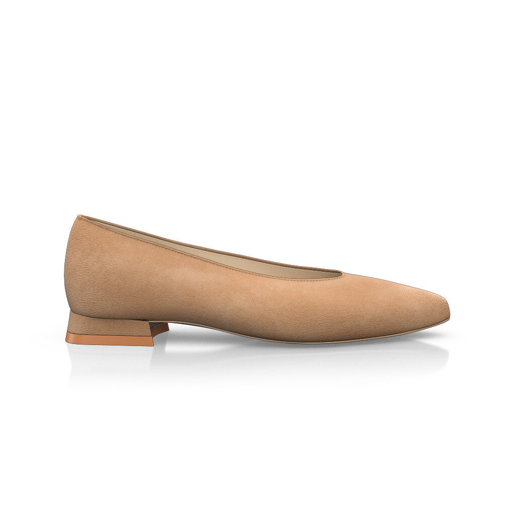 Ballerines pointues Chaussures plates Femme Faites main en Italie en Daim Sable Beige - Sur Mesure, Petit, Enfiler - GIROTTI