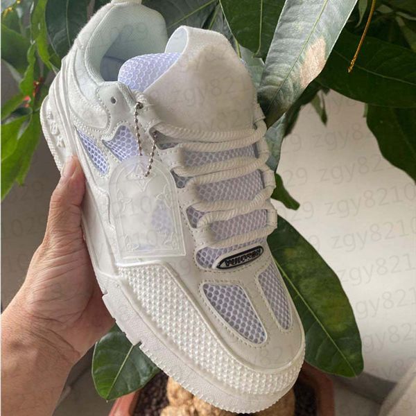 2025 Designer flat sneaker trainer casual shoes denim Luxury leather abloh white green red blue letter overlays fashion platform mens womens