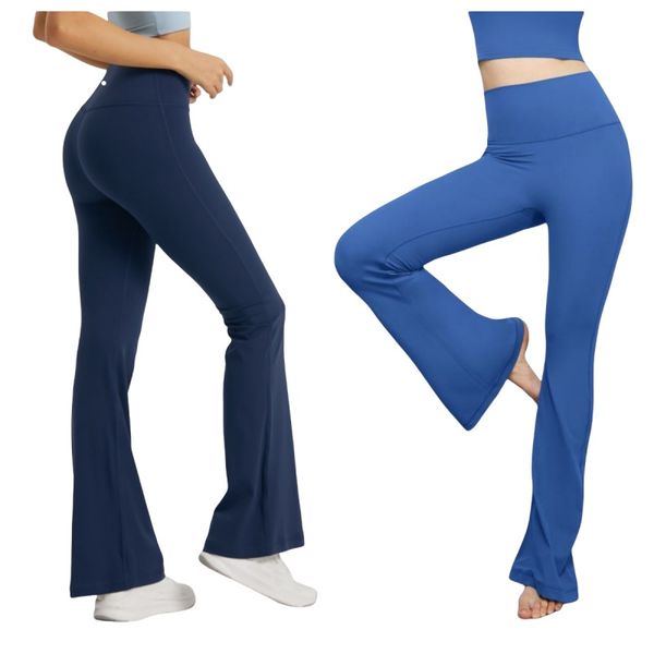 Women Yoga Flared Pants Grooved Long Ladies High Waist Slim Fit Belly Bell-bottom Trousers Shows Legs Yoga Fitness Net Solid Color