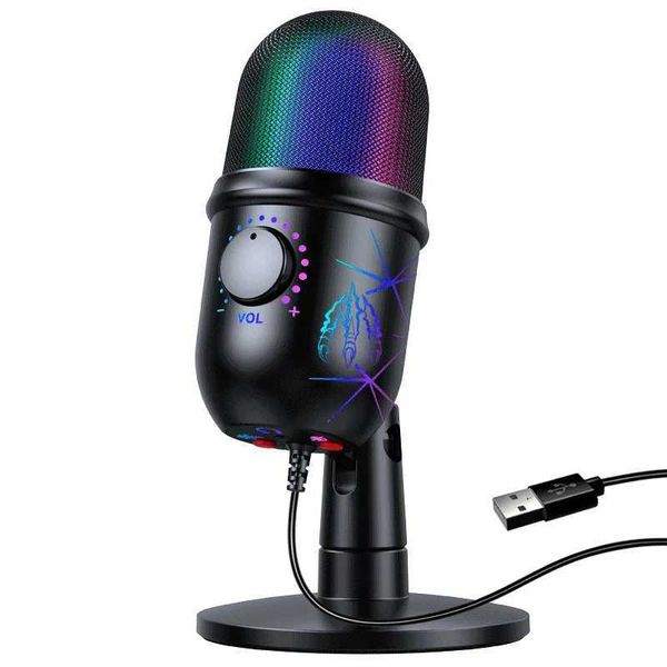 Microphones RGB USB condenser microphone with silent noise cancelling headphone return function USB gaming microphone suitable for PC and la