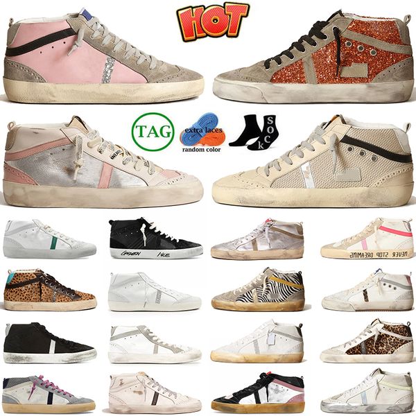 2024 Top Quality designer shoes Women Mens Mid Star Shoes Trainers Suede Leather Glitter Silver Gold Pink Zebra Vintage Italy Handmade Platf