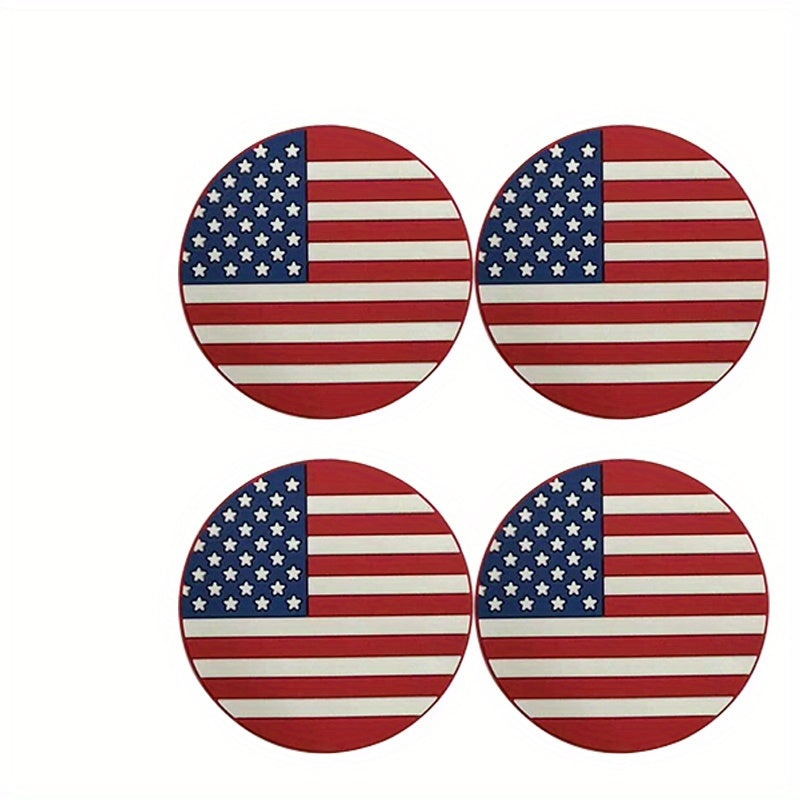 TEMU 4pcs Car Cup Coaster, Universal Non-slip Cup Holders Embedded In Ornaments Coaster, Car Interior Accessories, Independence Day, American Flag